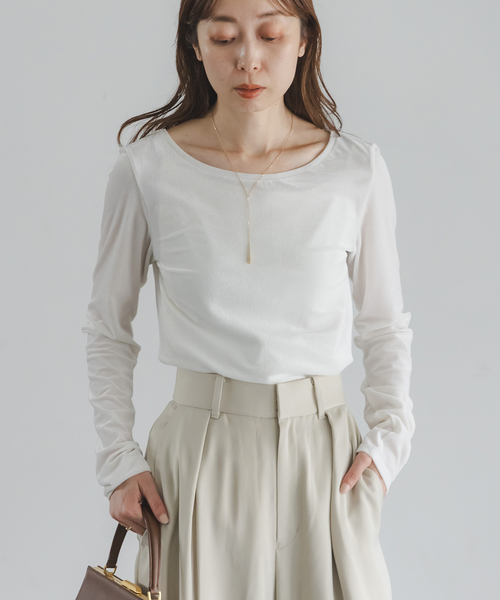 Noble(ノーブル)の「シアーベロアジャージーTOPS(Tシャツ/カットソー・レディース・モカ/ホワイト系その他/ピンク系その他・FREE)」の9枚目の写真
