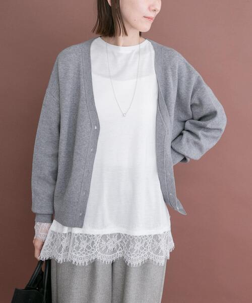 ITEMS URBANRESEARCH(アイテムズ アーバンリサーチ)の「レースコンビロングTシャツ(Tシャツ/カットソー・レディース・ホワイト/グレー・FREE)」の2枚目の写真
