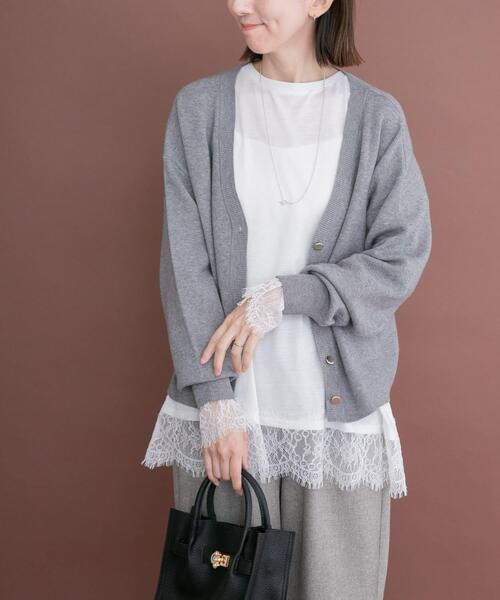 ITEMS URBANRESEARCH(アイテムズ アーバンリサーチ)の「レースコンビロングTシャツ(Tシャツ/カットソー・レディース・ホワイト/グレー・FREE)」の3枚目の写真