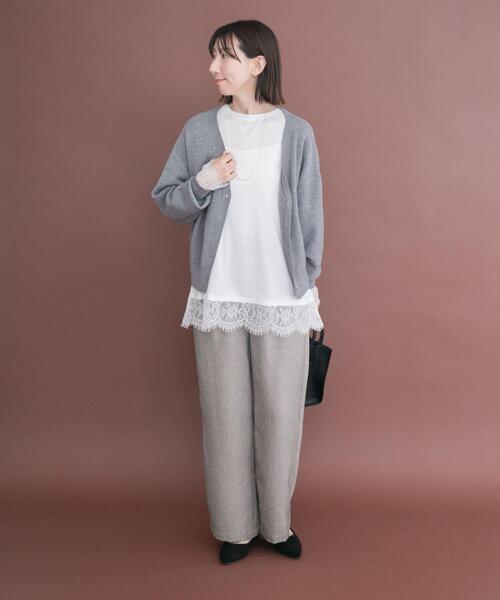 ITEMS URBANRESEARCH(アイテムズ アーバンリサーチ)の「レースコンビロングTシャツ(Tシャツ/カットソー・レディース・ホワイト/グレー・FREE)」の4枚目の写真