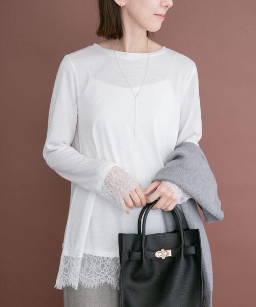ITEMS URBANRESEARCH(アイテムズ アーバンリサーチ)の「レースコンビロングTシャツ(Tシャツ/カットソー・レディース・ホワイト/グレー・FREE)」の5枚目の写真