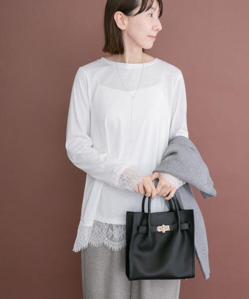 ITEMS URBANRESEARCH(アイテムズ アーバンリサーチ)の「レースコンビロングTシャツ(Tシャツ/カットソー・レディース・ホワイト/グレー・FREE)」の6枚目の写真