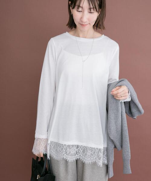ITEMS URBANRESEARCH(アイテムズ アーバンリサーチ)の「レースコンビロングTシャツ(Tシャツ/カットソー・レディース・ホワイト/グレー・FREE)」の7枚目の写真