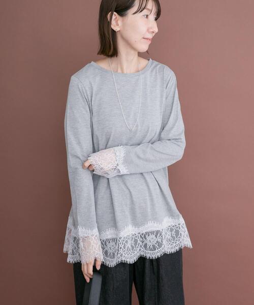 ITEMS URBANRESEARCH(アイテムズ アーバンリサーチ)の「レースコンビロングTシャツ(Tシャツ/カットソー・レディース・ホワイト/グレー・FREE)」の11枚目の写真