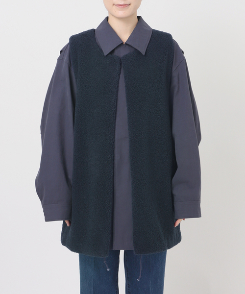 B.C STOCK（ベーセーストック）の「【ZOZO先行販売】《2枚セット》Gleamy / グリーミー  ミリタリーコート+ボアベスト（その他アウター・レディース・カーキ/ブラック/ネイビー・FREE）」の6枚目の写真
