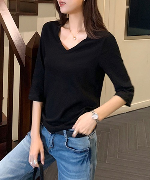 ONEP STAR(ワンピスター)の「Vネック七分袖ベーシックカットソー(Tシャツ/カットソー・レディース・ホワイト/ブラック/グレー/オレンジ・MEDIUM/LARGE/X-LARGE)」の19枚目の写真