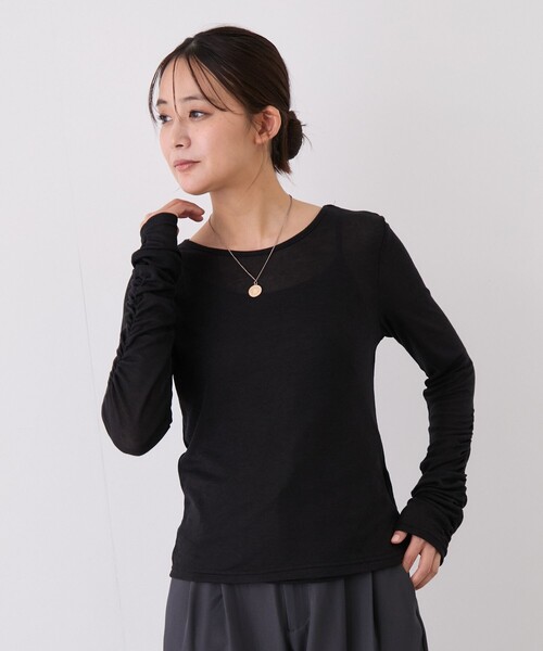 Jayro(ジャイロ)の「袖シャーリングプルオーバー(Tシャツ/カットソー・レディース・ブラック/オフホワイト/グレー・M)」の5枚目の写真