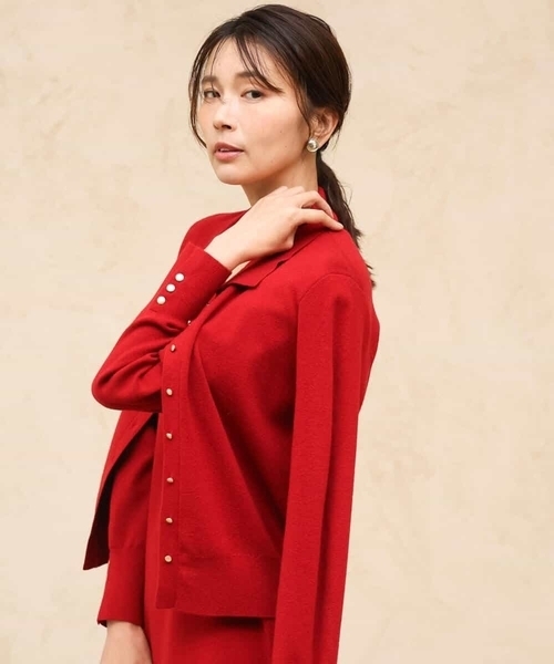 MK MICHEL KLEIN（エムケーミッシェルクラン）の「[洗える]衿付きニットカーディガン（カーディガン/ボレロ・レディース・レッド/グレー・38）」の4枚目の写真
