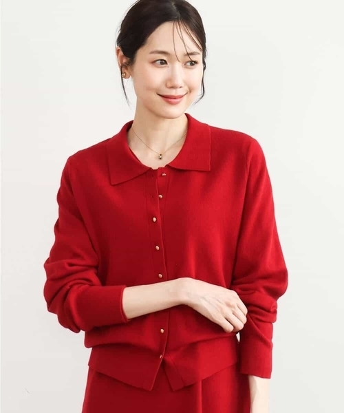 MK MICHEL KLEIN（エムケーミッシェルクラン）の「[洗える]衿付きニットカーディガン（カーディガン/ボレロ・レディース・レッド/グレー・38）」の9枚目の写真