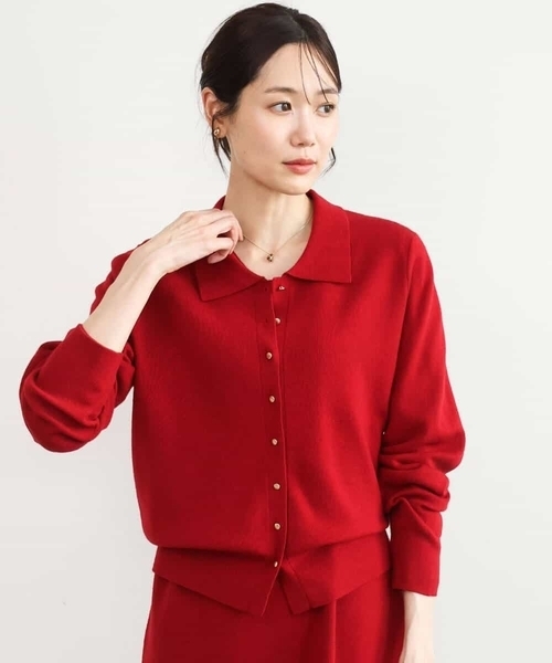 MK MICHEL KLEIN（エムケーミッシェルクラン）の「[洗える]衿付きニットカーディガン（カーディガン/ボレロ・レディース・レッド/グレー・38）」の10枚目の写真