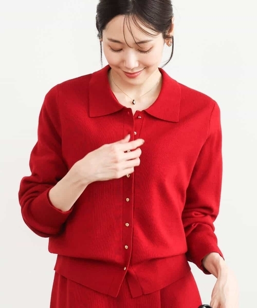 MK MICHEL KLEIN（エムケーミッシェルクラン）の「[洗える]衿付きニットカーディガン（カーディガン/ボレロ・レディース・レッド/グレー・38）」の11枚目の写真