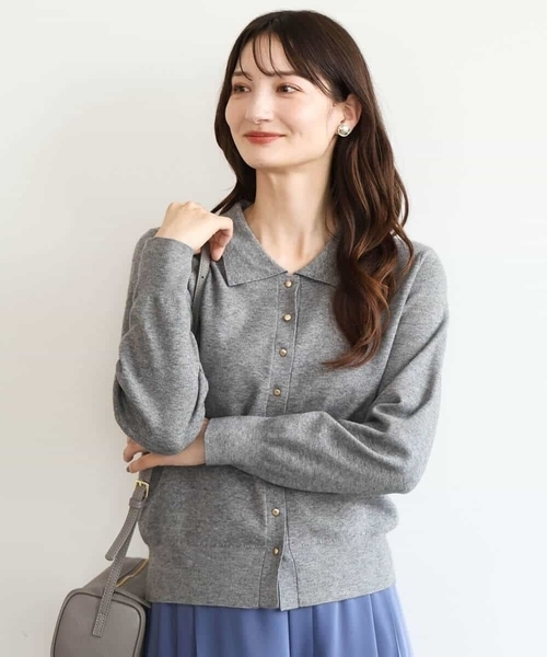 MK MICHEL KLEIN（エムケーミッシェルクラン）の「[洗える]衿付きニットカーディガン（カーディガン/ボレロ・レディース・レッド/グレー・38）」の16枚目の写真