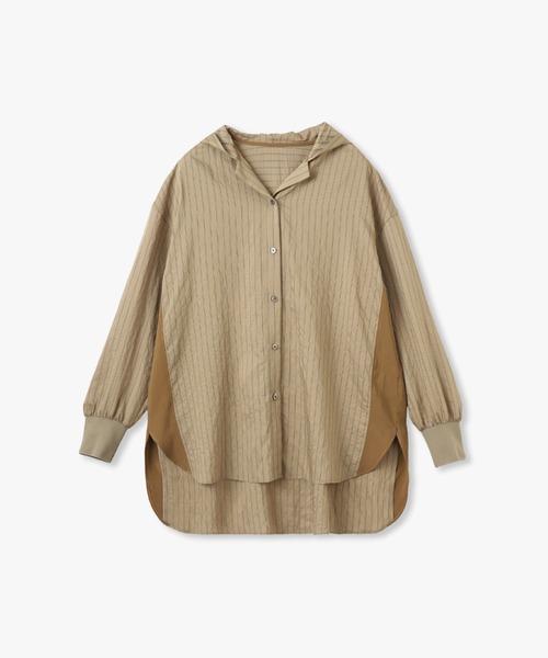 MAYSON GREY(メイソングレイ)の「ストライプドッキング袖リブフーディーシャツ(シャツ/ブラウス・レディース・ブラック系その他/ダークベージュ・M)」の9枚目の写真
