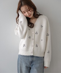 小花刺繍 ニットカーディガン/羽織り/大人かわいい