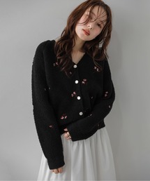 小花刺繍 ニットカーディガン/羽織り/大人かわいい