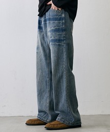 Studded Vintage Faded Loose Straight Denim / スタッズ ヴィンテージフェード ルーズストレートデニム