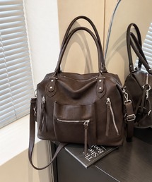 【 ammy. / エイミードット 】フロントジップ マルチポケット 2WAY トートバッグ / ショルダーバッグ