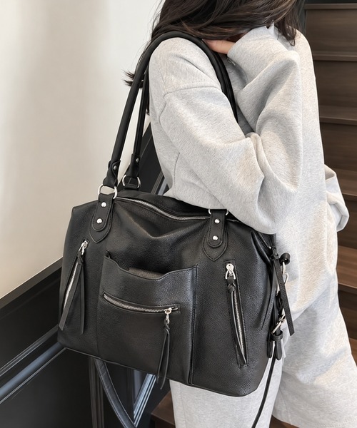 ammy.(エイミードット)の「【 ammy. / エイミードット 】フロントジップ マルチポケット 2WAY トートバッグ / ショルダーバッグ(トートバッグ・レディース・ダークブラウン/ブラック・FREE)」の1枚目の写真