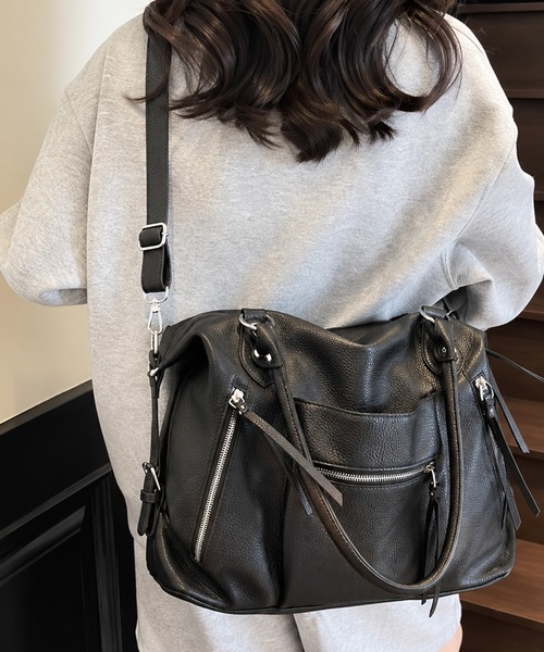 ammy.(エイミードット)の「【 ammy. / エイミードット 】フロントジップ マルチポケット 2WAY トートバッグ / ショルダーバッグ(トートバッグ・レディース・ダークブラウン/ブラック・FREE)」の4枚目の写真