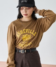 LAVEANGE（ラビアンジェ）の「カレッジロゴプリントロンT|綿100% ゆったり 大きいサイズ 長袖Tシャツ（Tシャツ/カットソー）」