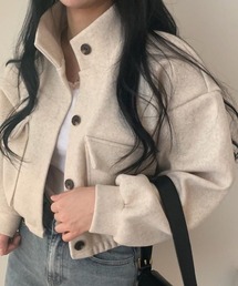 【洗練された大人の着こなし】 ショート丈ジャケット ブルゾン スタンドカラー フロントボタン 春秋冬