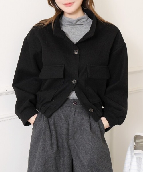 Beststore(ベストストア)の「【洗練された大人の着こなし】 ショート丈ジャケット ブルゾン スタンドカラー フロントボタン 春秋冬(ブルゾン・レディース・カーキ/アイボリー/ダークグレー/ブラック・FREE)」の22枚目の写真