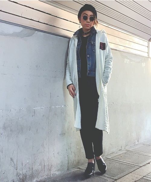 AVIREX(アヴィレックス)の「avirex/ アヴィレックス/ EMBLEM HOOD LONG CARDIGAN/ エンブレム フード ロング カーディガン(カーディガン/ボレロ・レディース・ネイビー/アイボリー・FREE)」の1枚目の写真