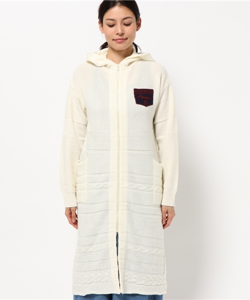 AVIREX(アヴィレックス)の「avirex/ アヴィレックス/ EMBLEM HOOD LONG CARDIGAN/ エンブレム フード ロング カーディガン(カーディガン/ボレロ・レディース・ネイビー/アイボリー・FREE)」の3枚目の写真