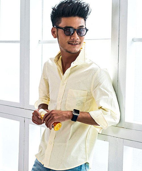 Vicci（ビッチ）の「『SILVER BULLET SELECT AP/シルバーバレットセレクト』7分袖綿麻シャツ（シャツ/ブラウス・メンズ・ネイビー/ロイヤルブルー/モスグリーン/ブルー/ターコイズブルー/カーキ/ブルー系その他/ブラック/ブルー系その他2/ライトピンク/ワインレッド/ライトイエロー/グレー/ホワイト/オレンジ/ホワイト系その他/ブルー系その他3/ベージュ系その他/ピンク系1・M/L）」の15枚目の写真