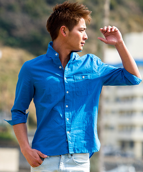 Vicci（ビッチ）の「『SILVER BULLET SELECT AP/シルバーバレットセレクト』7分袖綿麻シャツ（シャツ/ブラウス・メンズ・ネイビー/ロイヤルブルー/モスグリーン/ブルー/ターコイズブルー/カーキ/ブルー系その他/ブラック/ブルー系その他2/ライトピンク/ワインレッド/ライトイエロー/グレー/ホワイト/オレンジ/ホワイト系その他/ブルー系その他3/ベージュ系その他/ピンク系1・M/L）」の9枚目の写真