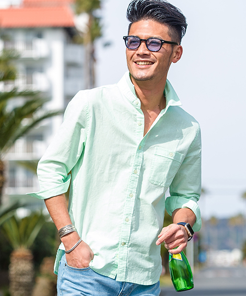 Vicci（ビッチ）の「『SILVER BULLET SELECT AP/シルバーバレットセレクト』7分袖綿麻シャツ（シャツ/ブラウス・メンズ・ネイビー/ロイヤルブルー/モスグリーン/ブルー/ターコイズブルー/カーキ/ブルー系その他/ブラック/ブルー系その他2/ライトピンク/ワインレッド/ライトイエロー/グレー/ホワイト/オレンジ/ホワイト系その他/ブルー系その他3/ベージュ系その他/ピンク系1・M/L）」の7枚目の写真