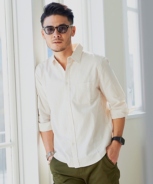 Vicci（ビッチ）の「『SILVER BULLET SELECT AP/シルバーバレットセレクト』7分袖綿麻シャツ（シャツ/ブラウス・メンズ・ネイビー/ロイヤルブルー/モスグリーン/ブルー/ターコイズブルー/カーキ/ブルー系その他/ブラック/ブルー系その他2/ライトピンク/ワインレッド/ライトイエロー/グレー/ホワイト/オレンジ/ホワイト系その他/ブルー系その他3/ベージュ系その他/ピンク系1・M/L）」の5枚目の写真