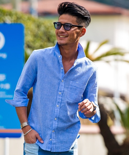 Vicci（ビッチ）の「『SILVER BULLET SELECT AP/シルバーバレットセレクト』7分袖綿麻シャツ（シャツ/ブラウス・メンズ・ネイビー/ロイヤルブルー/モスグリーン/ブルー/ターコイズブルー/カーキ/ブルー系その他/ブラック/ブルー系その他2/ライトピンク/ワインレッド/ライトイエロー/グレー/ホワイト/オレンジ/ホワイト系その他/ブルー系その他3/ベージュ系その他/ピンク系1・M/L）」の11枚目の写真