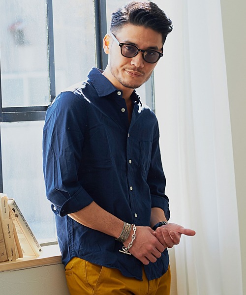 Vicci（ビッチ）の「『SILVER BULLET SELECT AP/シルバーバレットセレクト』7分袖綿麻シャツ（シャツ/ブラウス・メンズ・ネイビー/ロイヤルブルー/モスグリーン/ブルー/ターコイズブルー/カーキ/ブルー系その他/ブラック/ブルー系その他2/ライトピンク/ワインレッド/ライトイエロー/グレー/ホワイト/オレンジ/ホワイト系その他/ブルー系その他3/ベージュ系その他/ピンク系1・M/L）」の8枚目の写真