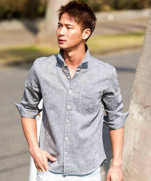 Vicci（ビッチ）の「『SILVER BULLET SELECT AP/シルバーバレットセレクト』7分袖綿麻シャツ（シャツ/ブラウス・メンズ・ネイビー/ロイヤルブルー/モスグリーン/ブルー/ターコイズブルー/カーキ/ブルー系その他/ブラック/ブルー系その他2/ライトピンク/ワインレッド/ライトイエロー/グレー/ホワイト/オレンジ/ホワイト系その他/ブルー系その他3/ベージュ系その他/ピンク系1・M/L）」の4枚目の写真