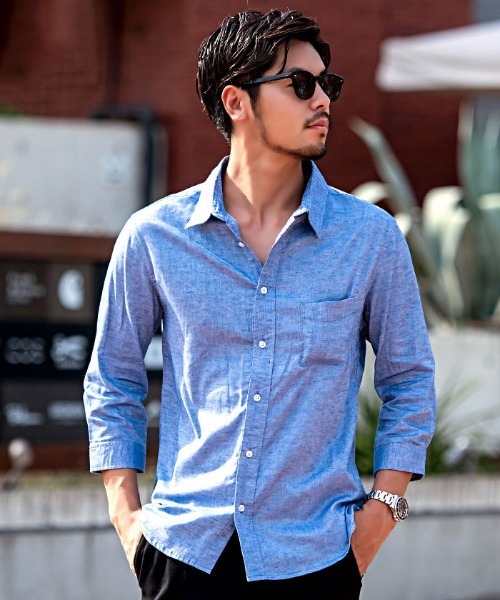 Vicci（ビッチ）の「『SILVER BULLET SELECT AP/シルバーバレットセレクト』7分袖綿麻シャツ（シャツ/ブラウス・メンズ・ネイビー/ロイヤルブルー/モスグリーン/ブルー/ターコイズブルー/カーキ/ブルー系その他/ブラック/ブルー系その他2/ライトピンク/ワインレッド/ライトイエロー/グレー/ホワイト/オレンジ/ホワイト系その他/ブルー系その他3/ベージュ系その他/ピンク系1・M/L）」の12枚目の写真