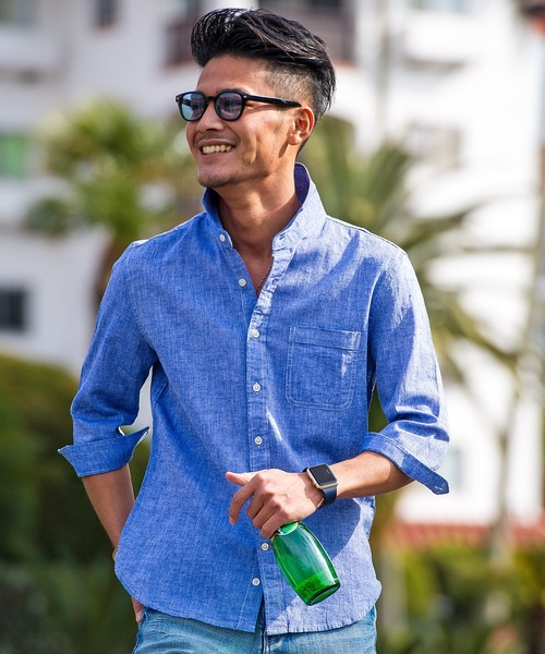 Vicci（ビッチ）の「『SILVER BULLET SELECT AP/シルバーバレットセレクト』7分袖綿麻シャツ（シャツ/ブラウス・メンズ・ネイビー/ロイヤルブルー/モスグリーン/ブルー/ターコイズブルー/カーキ/ブルー系その他/ブラック/ブルー系その他2/ライトピンク/ワインレッド/ライトイエロー/グレー/ホワイト/オレンジ/ホワイト系その他/ブルー系その他3/ベージュ系その他/ピンク系1・M/L）」の13枚目の写真