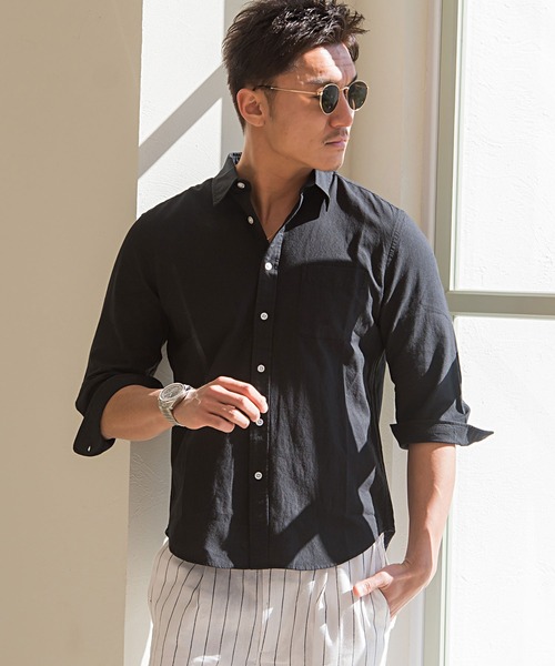 Vicci（ビッチ）の「『SILVER BULLET SELECT AP/シルバーバレットセレクト』7分袖綿麻シャツ（シャツ/ブラウス・メンズ・ネイビー/ロイヤルブルー/モスグリーン/ブルー/ターコイズブルー/カーキ/ブルー系その他/ブラック/ブルー系その他2/ライトピンク/ワインレッド/ライトイエロー/グレー/ホワイト/オレンジ/ホワイト系その他/ブルー系その他3/ベージュ系その他/ピンク系1・M/L）」の3枚目の写真