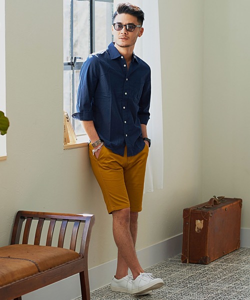 Vicci（ビッチ）の「『SILVER BULLET SELECT AP/シルバーバレットセレクト』7分袖綿麻シャツ（シャツ/ブラウス・メンズ・ネイビー/ロイヤルブルー/モスグリーン/ブルー/ターコイズブルー/カーキ/ブルー系その他/ブラック/ブルー系その他2/ライトピンク/ワインレッド/ライトイエロー/グレー/ホワイト/オレンジ/ホワイト系その他/ブルー系その他3/ベージュ系その他/ピンク系1・M/L）」の20枚目の写真