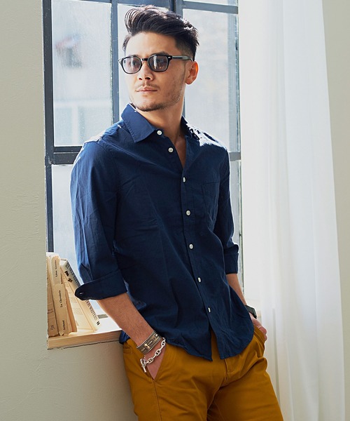 Vicci（ビッチ）の「『SILVER BULLET SELECT AP/シルバーバレットセレクト』7分袖綿麻シャツ（シャツ/ブラウス・メンズ・ネイビー/ロイヤルブルー/モスグリーン/ブルー/ターコイズブルー/カーキ/ブルー系その他/ブラック/ブルー系その他2/ライトピンク/ワインレッド/ライトイエロー/グレー/ホワイト/オレンジ/ホワイト系その他/ブルー系その他3/ベージュ系その他/ピンク系1・M/L）」の22枚目の写真