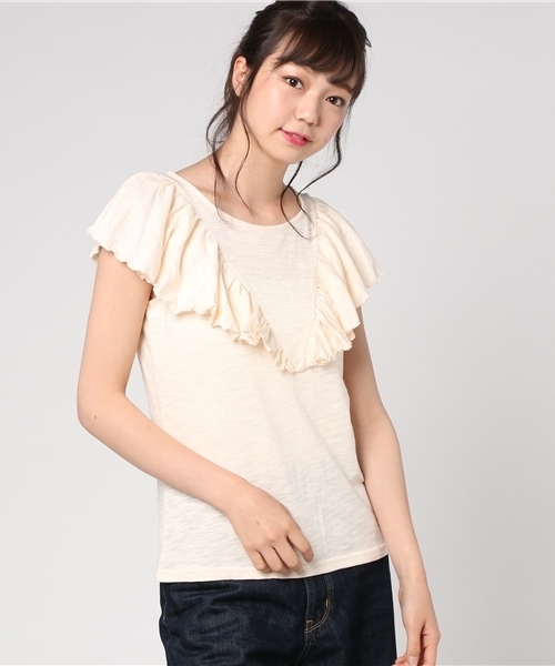 Khaju（カージュ）の「Khaju:フリルカット（Tシャツ/カットソー・レディース・ブラック/ナチュラル/レッド・ONE SIZE）」の12枚目の写真