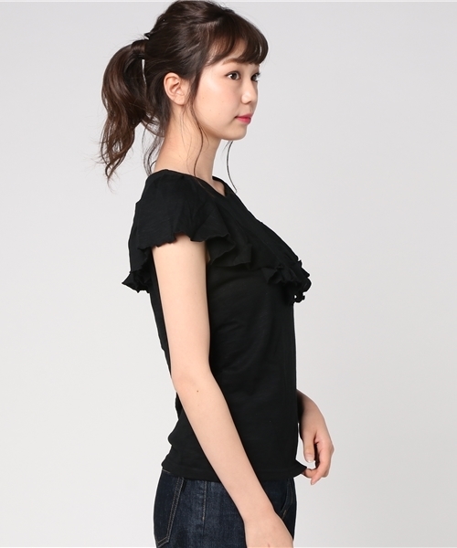 Khaju（カージュ）の「Khaju:フリルカット（Tシャツ/カットソー・レディース・ブラック/ナチュラル/レッド・ONE SIZE）」の5枚目の写真