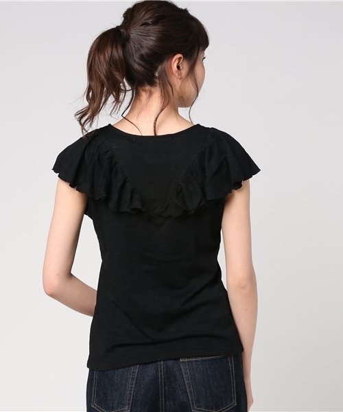 Khaju（カージュ）の「Khaju:フリルカット（Tシャツ/カットソー・レディース・ブラック/ナチュラル/レッド・ONE SIZE）」の6枚目の写真