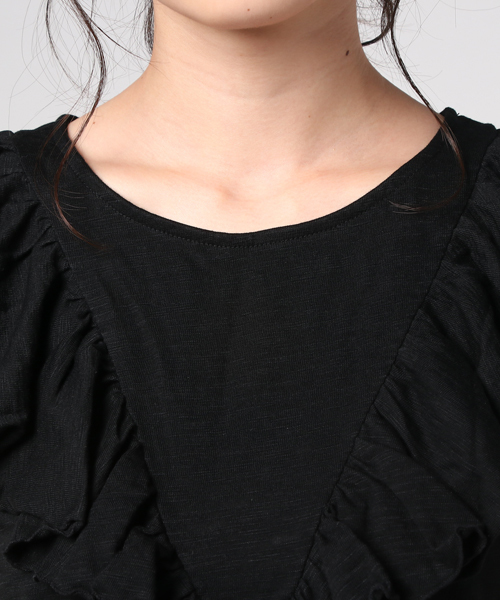 Khaju（カージュ）の「Khaju:フリルカット（Tシャツ/カットソー・レディース・ブラック/ナチュラル/レッド・ONE SIZE）」の7枚目の写真