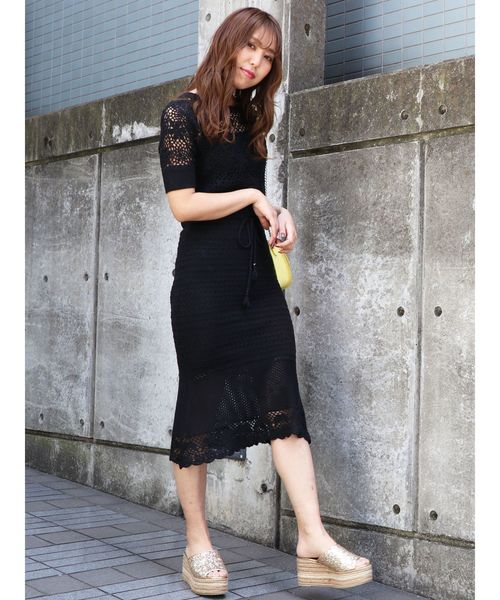 dazzlin（ダズリン）の「クロシェレース編みニットトップス（ニット/セーター・レディース・ブラック/レッド/オフホワイト・FREE）」の9枚目の写真