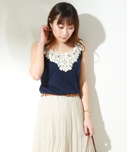 n'ee-ne（ネーネ）の「フラワーレースキャミソール（キャミソール・レディース・ブラック/キナリ/ネイビー/マスタード・M/LL/L）」の14枚目の写真