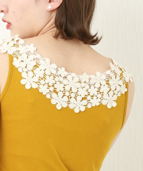 n'ee-ne（ネーネ）の「フラワーレースキャミソール（キャミソール・レディース・ブラック/キナリ/ネイビー/マスタード・M/LL/L）」の18枚目の写真