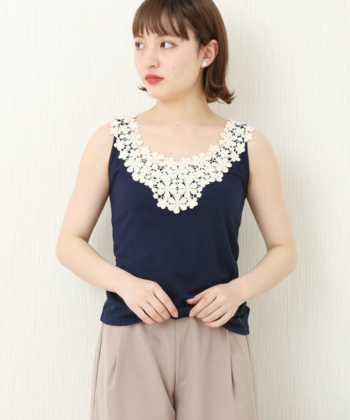 n'ee-ne（ネーネ）の「フラワーレースキャミソール（キャミソール・レディース・ブラック/キナリ/ネイビー/マスタード・M/LL/L）」の13枚目の写真