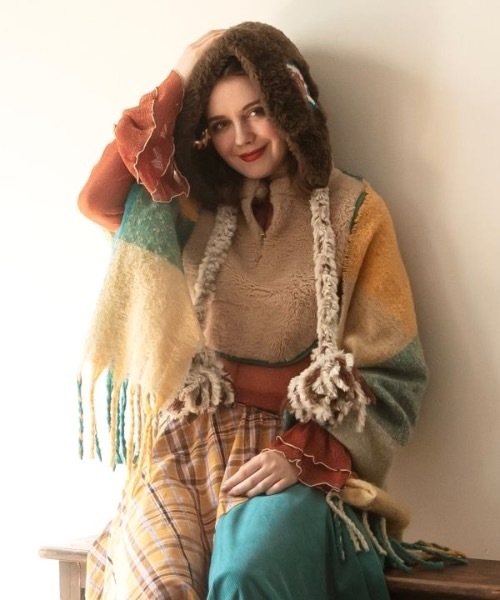 チャイハネ（チャイハネ）の「【チャイハネ】とろける肌ざわり チェック柄大判ショール（マフラー・レディース・グレー/レッド/イエロー/ブラック/オレンジ/グリーン/ベージュ/ホワイト/ダークブラウン/ブルー系その他/ターコイズブルー・FREE）」の15枚目の写真