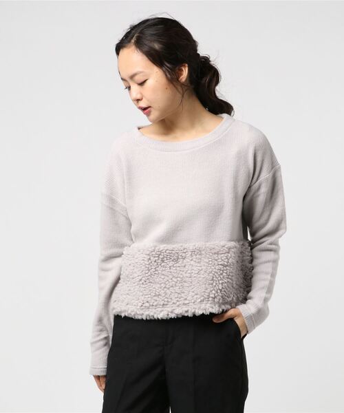 STYLEBLOCK（スタイルブロック）の「フェイクファー袖切替長袖プルオーバー（ニット/セーター・レディース・グレー/キャメル/アイボリー/ブラック・FREE）」の3枚目の写真